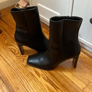 Black Square Toe Heeled Booties - Size 8